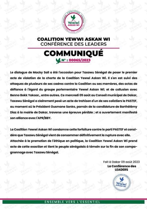 URGENT: Pour "haute trahison", Khalifa Sall renvoyé de Yewwi Askan wi