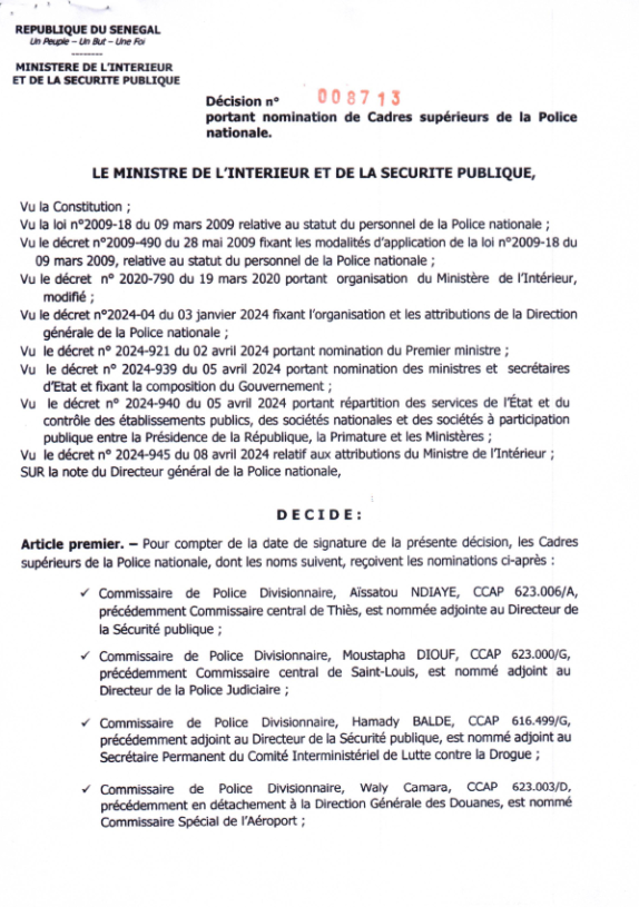 Chamboulement à la Police : Bara Sangharé et Adramé Sarr remplacés à la Su et à la Dic