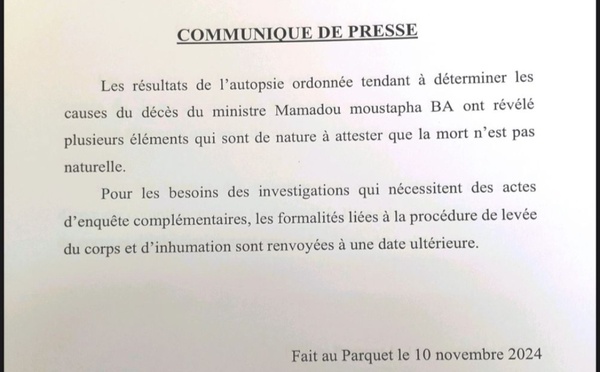 "La mort de Moustapha Ba n'est pas naturelle" (Procureur)